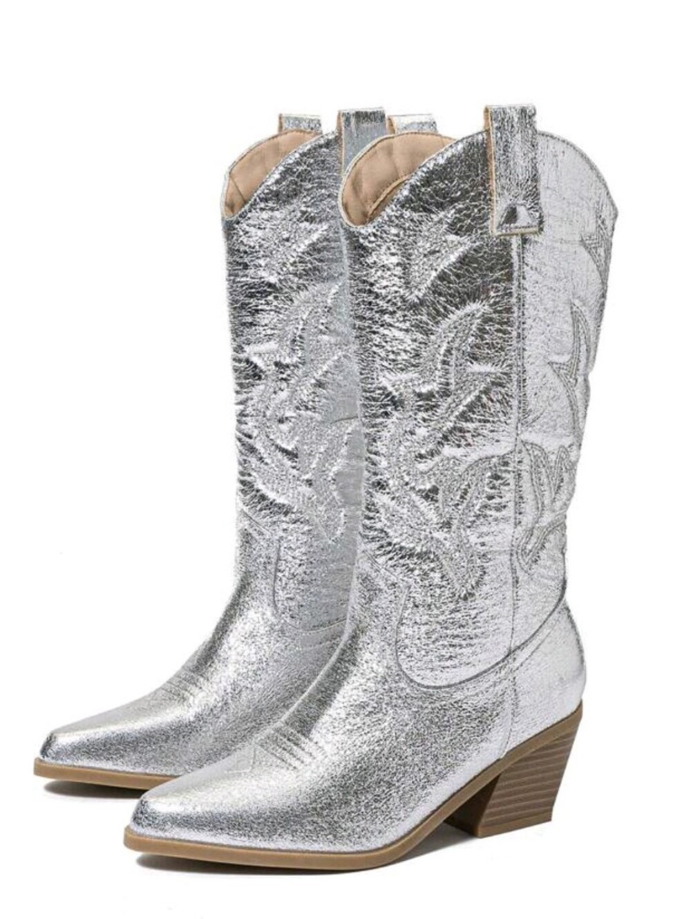 Silver Metallic Western Cowboy Boots for Women